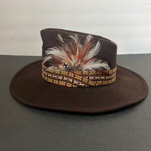 Brown Feathered Wool Rancher Hat, 7.25”